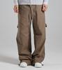 Beoteunseoul Multi-Pocket Wide Strap Cotton Pants (Brown)