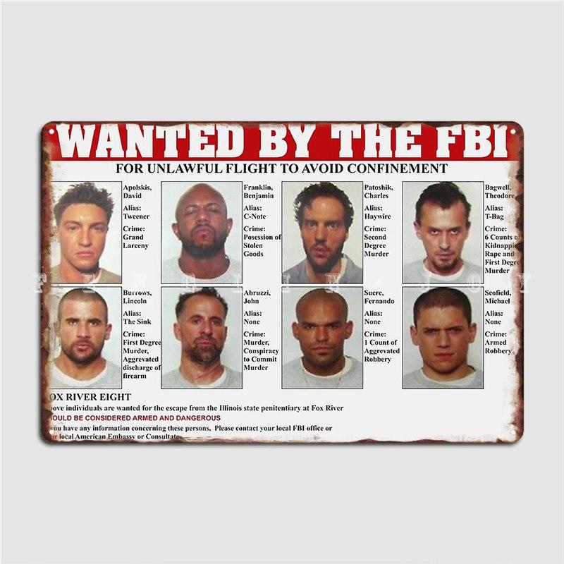 Prison Break Fbi Gesucht Poster Metallplakette Kino Küche Club Bar Dekoration Wanddeko Blechschild Poster