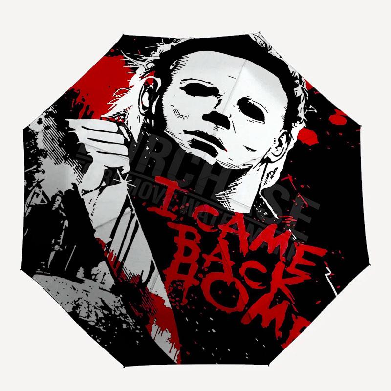 

1pc Michael Myers I came back home Automatic Open Close Umbrella with 8-Rib Windproof Canopy Compact Portable Travel Umbrella10293