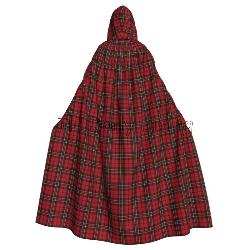 Red Tartan Checks Plaid Long Hooded Cloak Unisex Witch Party Reversible Hooded Women Vampires Cape