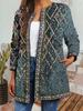 Women's Crew Neck Long Sleeve Cardigan Oversized Vintage Ethnic Print Plus Size Open Front Jacket Casual Outerwear
