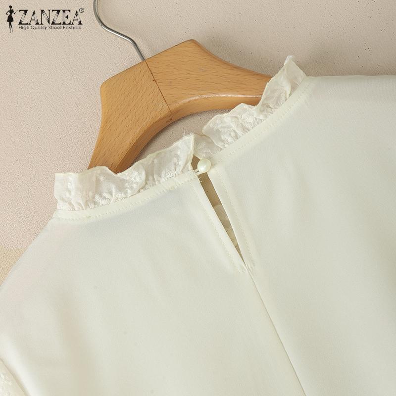 ZANZEA Women Casual Round Neck 3/4 Sleeve Loose Patchwork Cover Up Blouse