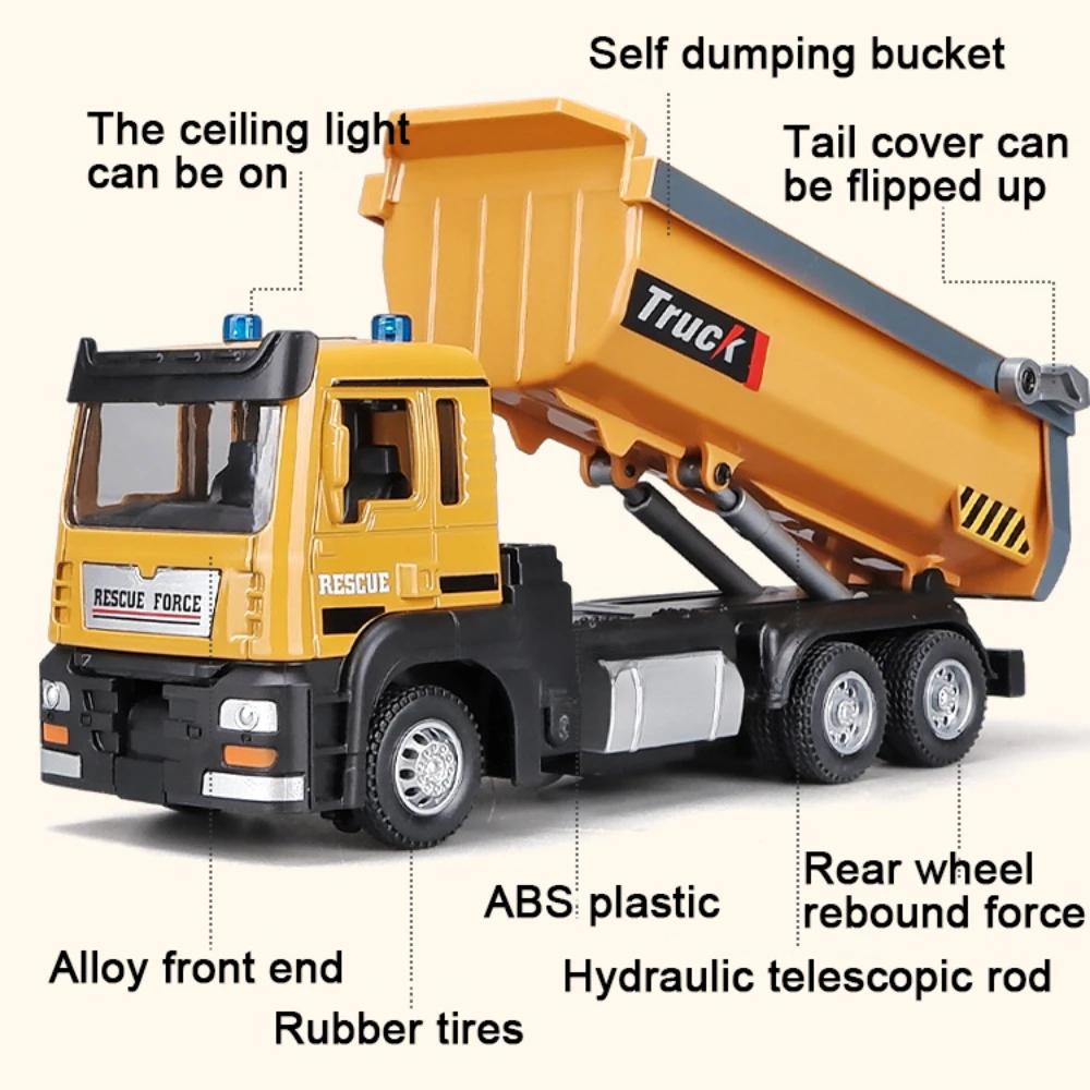 1/50 Scale Tipper Truck Alloy Diecast Toy Model Dump Engineering Transport Truck Sound Light Pull Back Collection Gifts For Kids