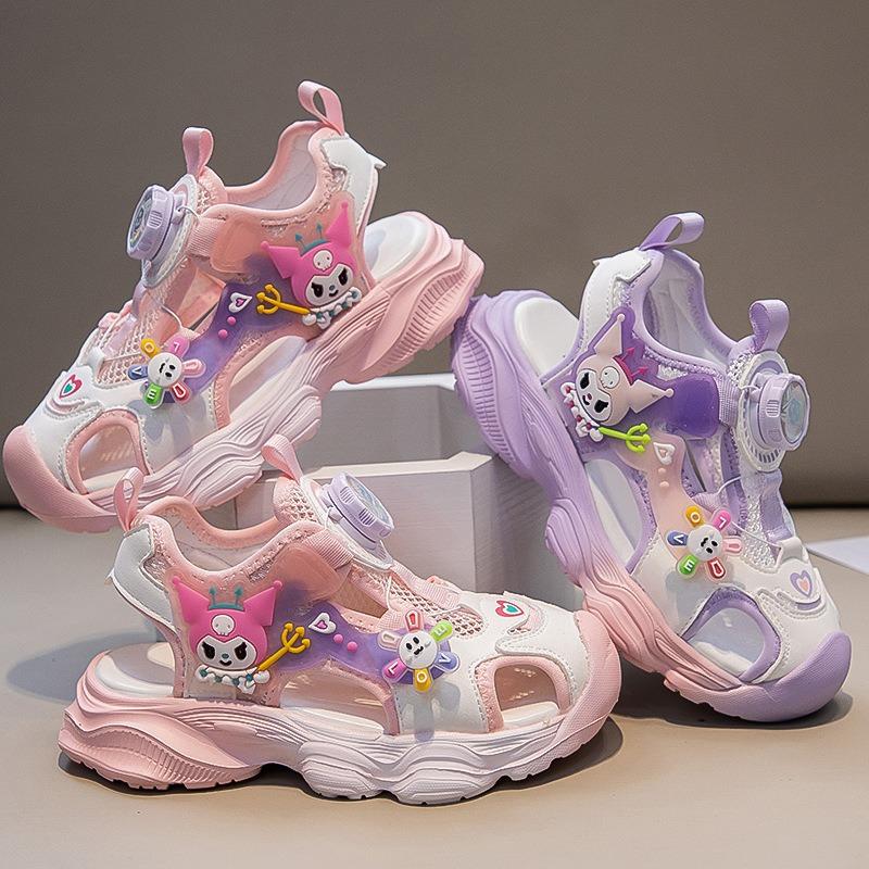Children's Closed-Toe Sandals Stylish Kuromi Pattern Princess Shoes for Girls, Toddler & Youth Sport Sandals, Student Footwear
