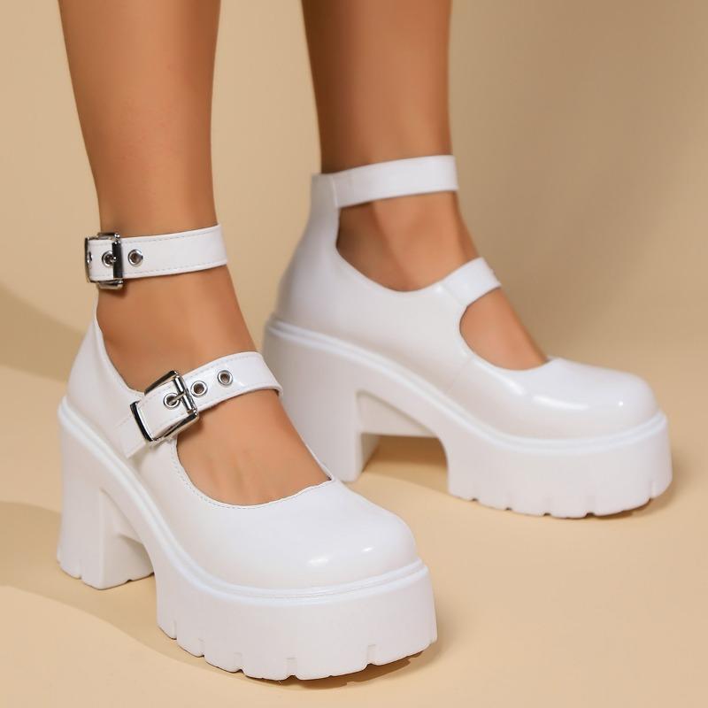 Fashion Thick High-heeled Mary Jane Single Shoes Women's Platform Spring and Summer Retro Small Leather Shoes