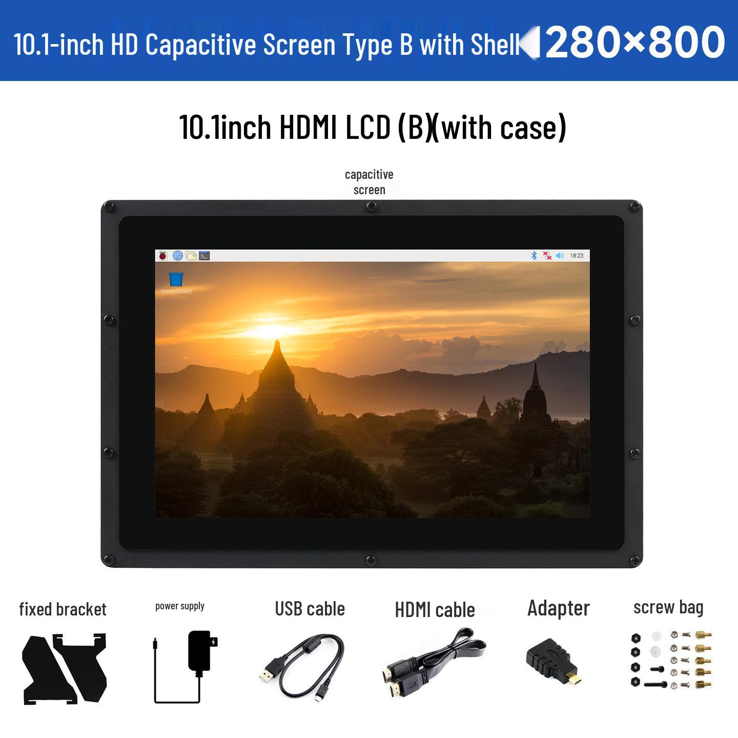 Weixue 10.1  Capacitive Touchscreen HDMI Monitor with Case for Raspberry Pi 4B 10.1 inch HDMI LCD with Case