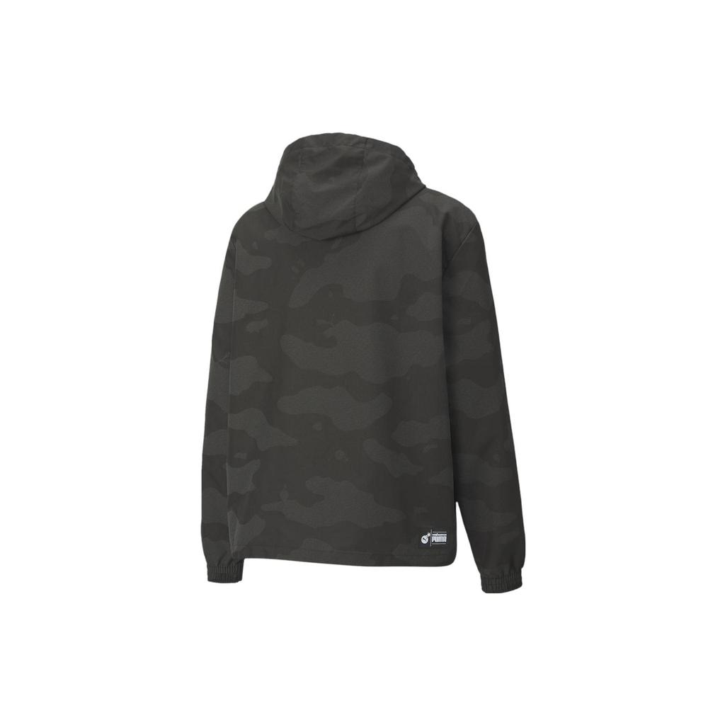 Puma Camouflage Pullover Hoodie Sweatshirt With Fitted Long Sleeves Men Tops Black 598023-01