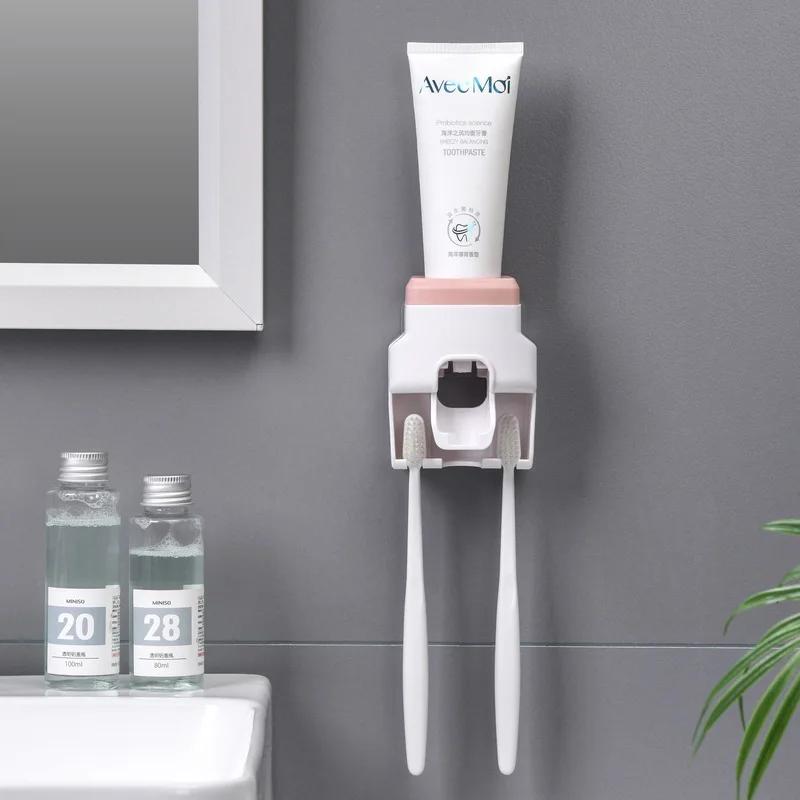 Automatic Toothpaste Dispenser Toothpaste Squeezer Toothbrush Holder Bathroom Accessories Storage Rack for Family Bathroom