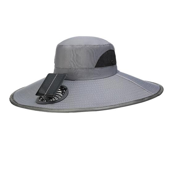 

Solar Fan Bucket Hat Adjustable Wide Brim Sun Hat with Built-in Solar Panel Cooling Fan Hiking Fishing UV Protection Hat One Size A темно-серого