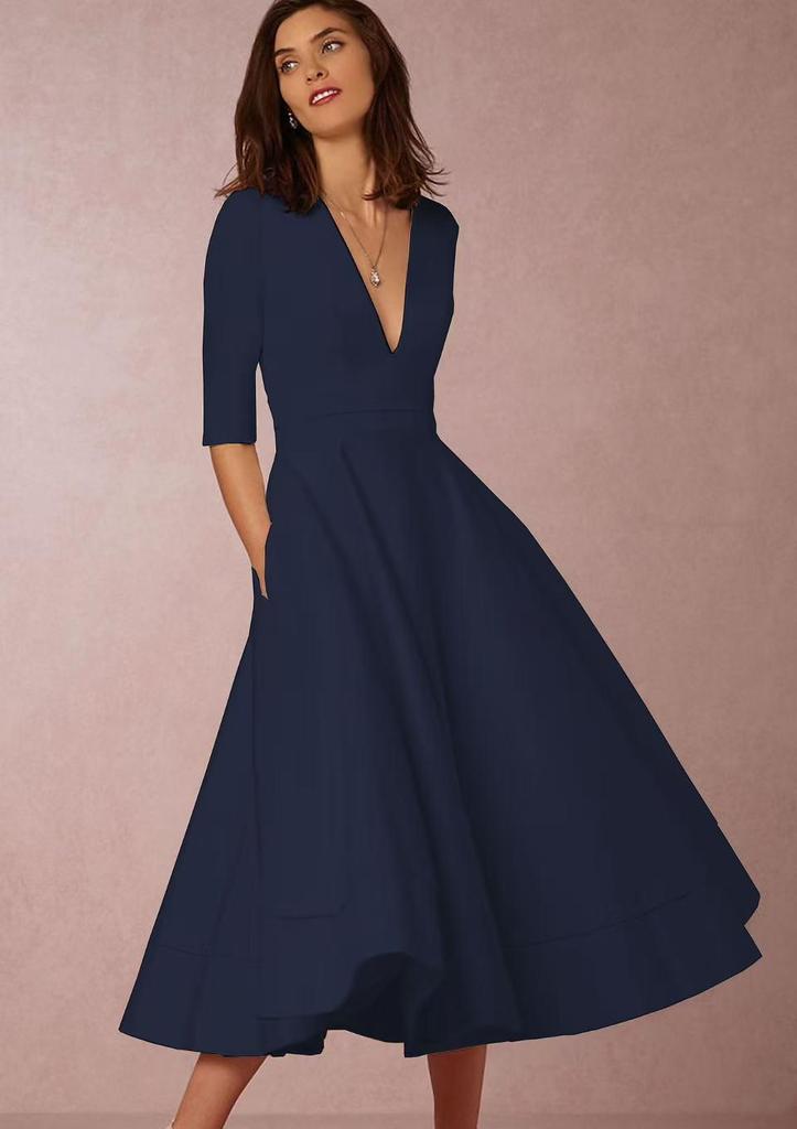 Summer European & American Style Women's Sexy Deep V Short Sleeve Dress - High-End Fashion
