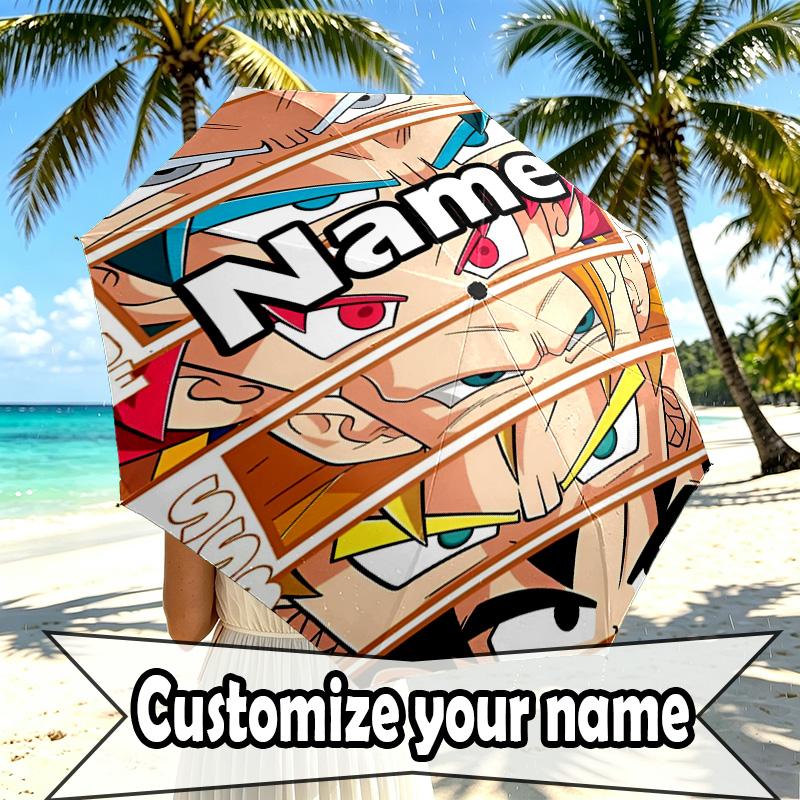 Custom Name Personalized DRAGON BALL Print Umbrella, Auto Open Close, 8‑Rib Sturdy Frame, Commute Camping Hiking Use, Birthday Gift