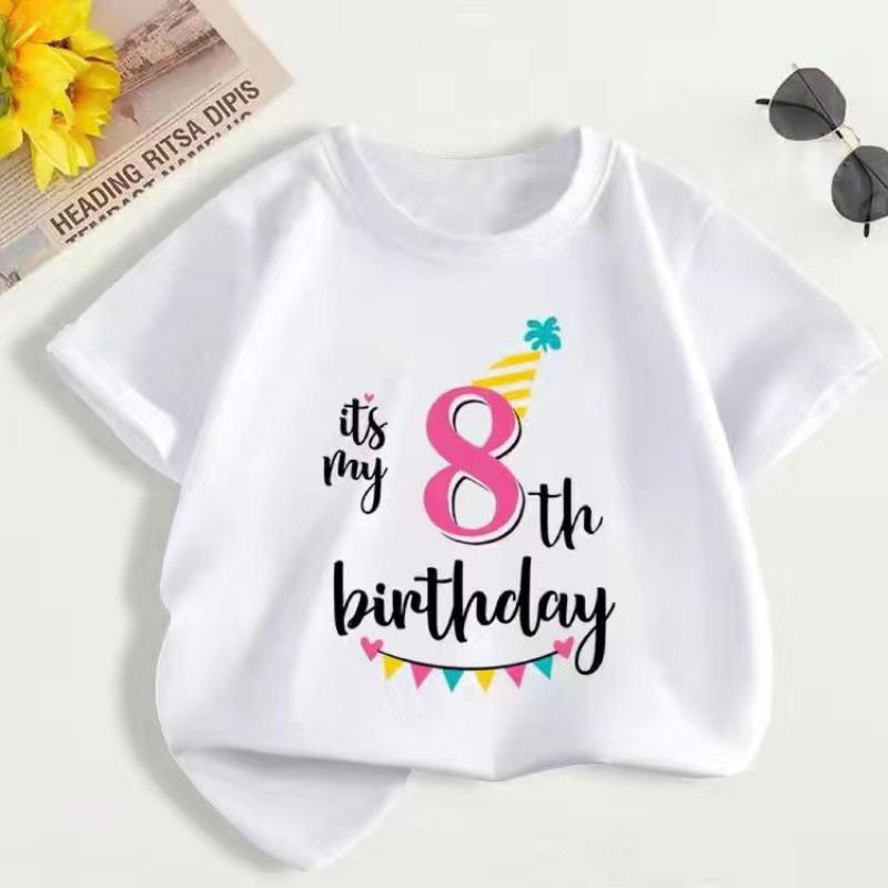 Summer Children's First Birthday Number T-shirt, Fashionable Short-sleeved Top for Boys and Girls