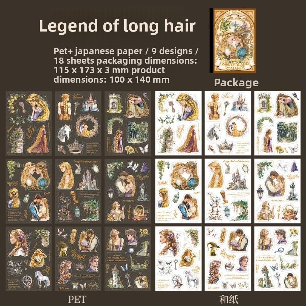 Fairy Tale Series Pocket Sticker Book 18 Sheets PET & Paper Journal Stickers Die Cut Elegent Girls Scrapbook Stickers