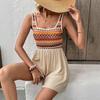 Neuer ethnischer Urlaubsstil Geometrischer farbiger bestickter quadratischer Ausschnitt taillierter Cami-Jumpsuit