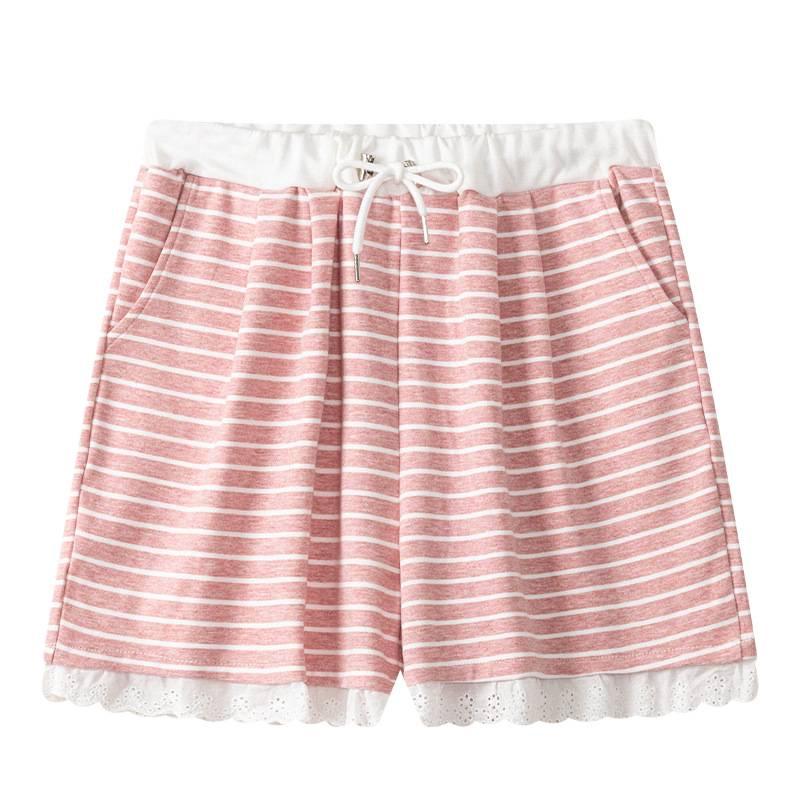 2026 New Style Striped Maternity Shorts with Lace Trim for Petite Women – Casual Wide-Leg Summer Pants Without Belly Support
