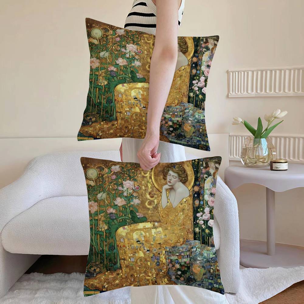 Gustav Klimt Oil Painting Pillow Case Anti-Dustmite Pillowcase Invisible Zipper Silky Sofa Cushion Cover