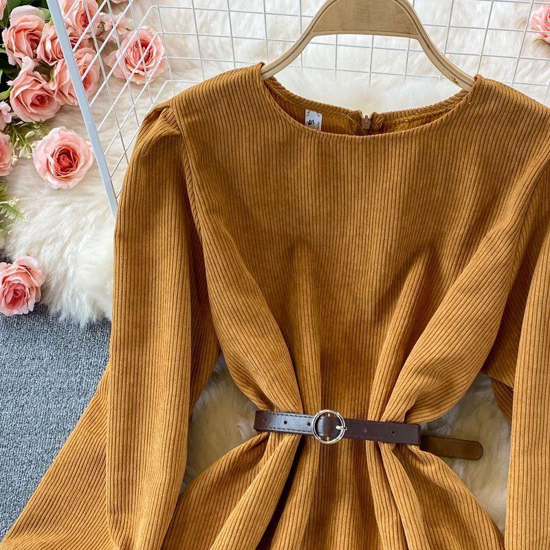 Spring and Autumn Women's Temperament Pure Desire Wind French Design Sense Niche Corduroy Dresses