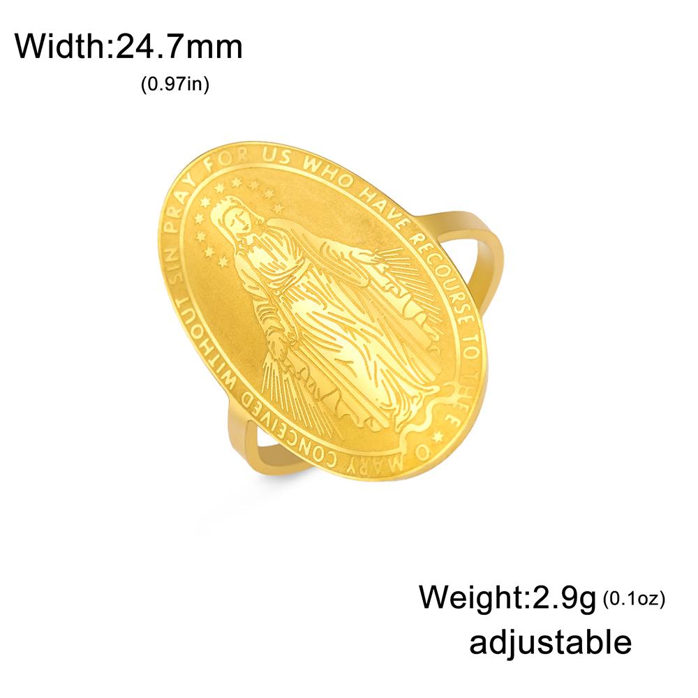 Dawapara Virgin Mary Ring Adjustable Holy Mother Mary Christian Gifts Blessing Protection Religious Ring Stainless Steel Jewelry