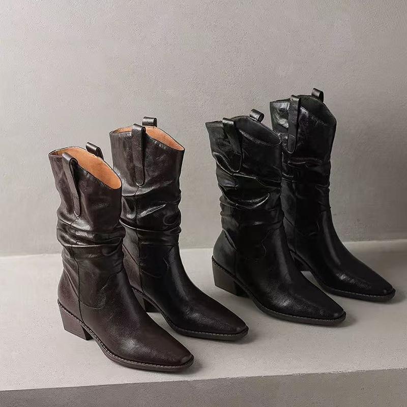 Fashion Retro Brown Pu Western Cowboy Boots Women 2025 Winter Sexy Pointed Toe Thick Heel Black Ankle Boots Designer Y2K Shoes Plus Size