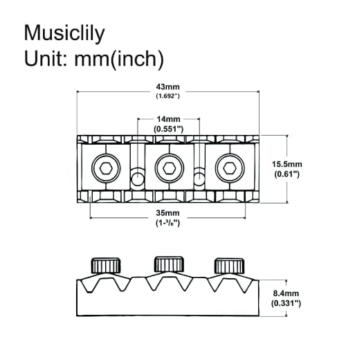 Musiclily Pro 43mm R3 Stahl Gitarren Locking Nut für Floyd Rose Tremolo Brücken, Chrom