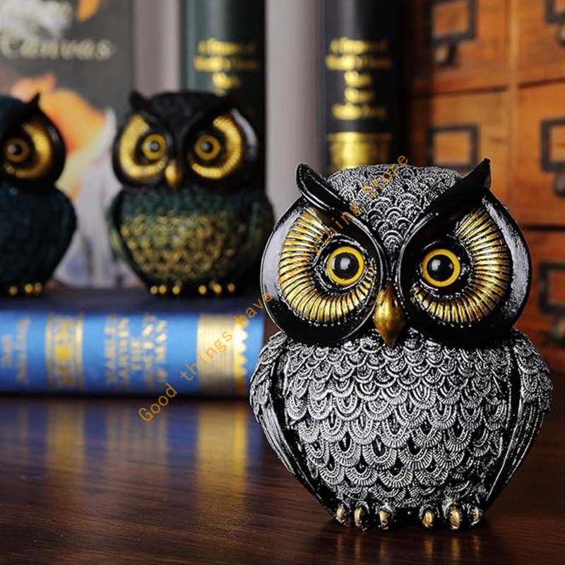 Owl Themed Resin Art Small Sculpture Decorative Piece Collectible Ornament for Bookshelf Desktop Office Decors Gift 55KF