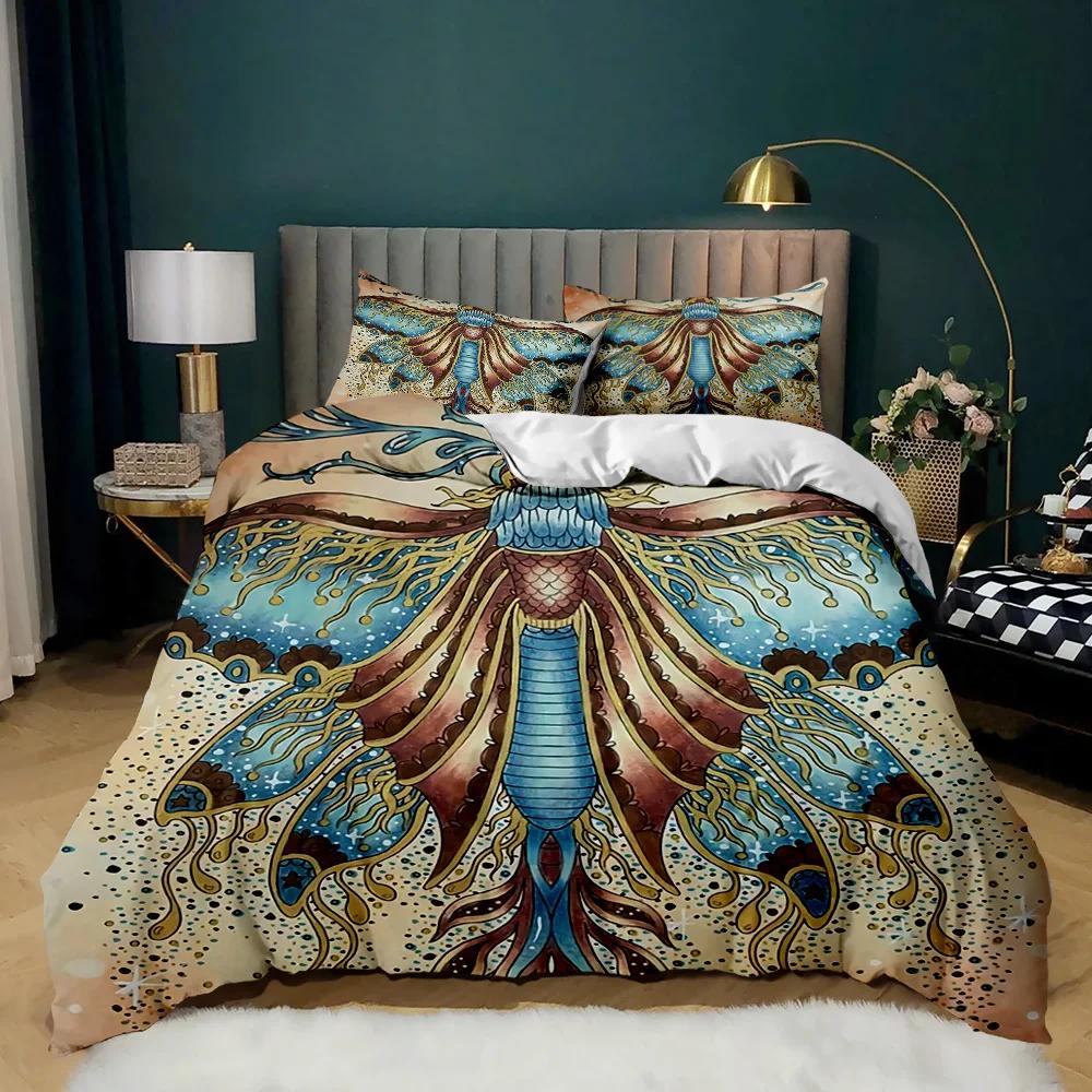 Insect Duvet Cover Set Vintage Old Backdrop With Dragonfly Bedding Set Pillowcase Double Queen King Size Polyester Qulit Cover