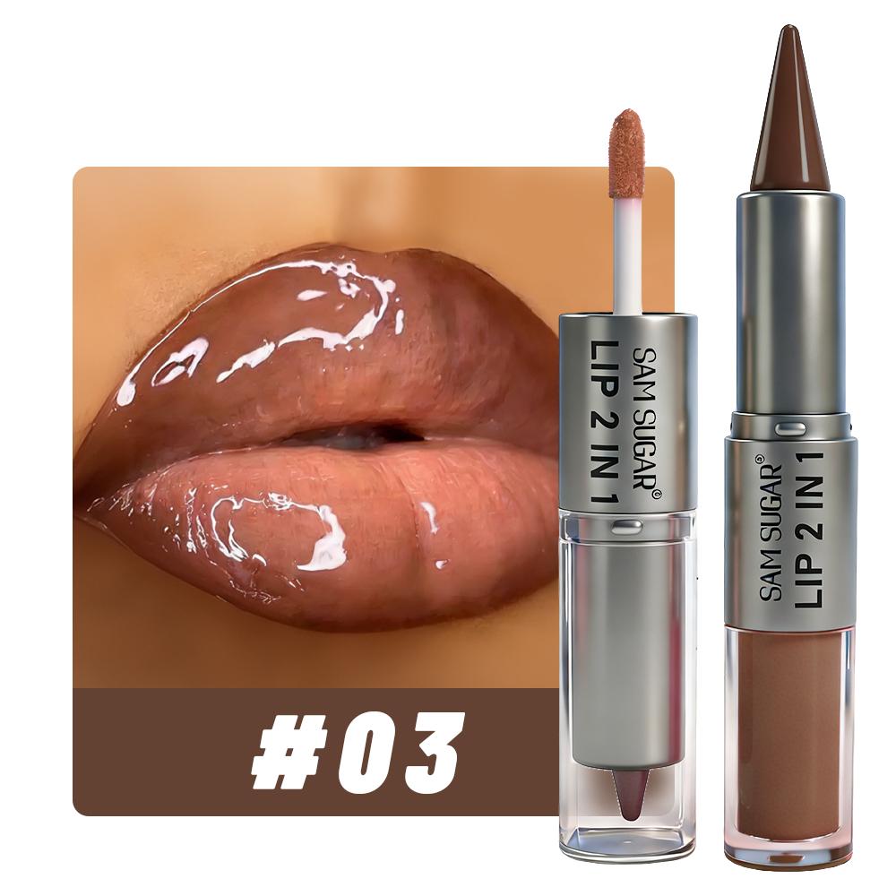 Lápiz Delineador de Labios 2en1 Cónico Degradado Marrón Nude Brillo de Labios Espejo Delineador de Labios Mate Impermeable Contorno de Labios Maquillaje No Pegajoso