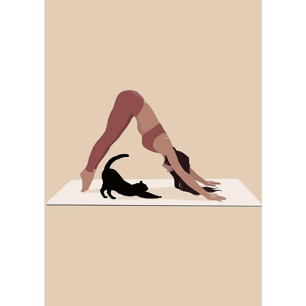 Yoga Liebhaber Posen Verschiedene Professionelle Bewegungen Kaffee Katze Poster Druck Wandkunst Bilder Leinwand Malerei Zimmer Heimdekor