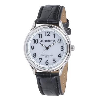 CREPHA Analoge Solar-wiederaufladbare Uhr mit Leder-Herrenarmband, Schwarz, SM-AM165-WTS