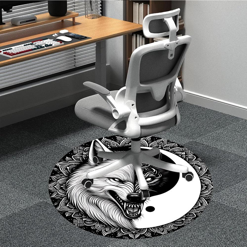 1PC Wolf Yin Yang Office Round Rug, Non slip, Soft and Durable Office Rug for Interior Decoration, Perfect for Office