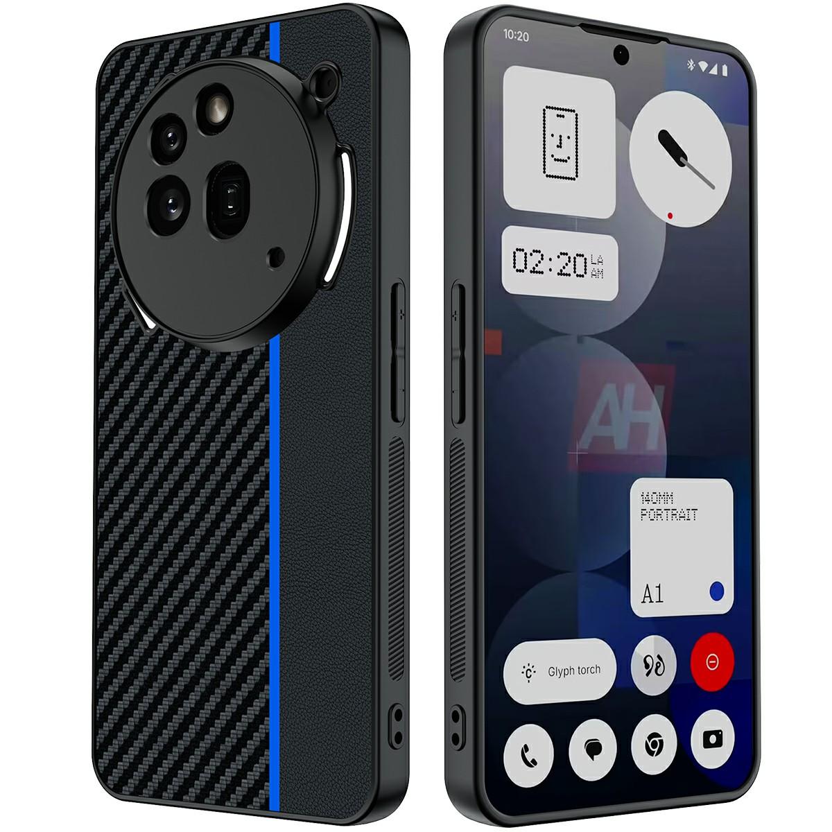 

Ни за что Телефон (3a) Чехол Pro Case Leather + PC Hard Phone Cover с текстурой из углеродного волокна Black/Blue