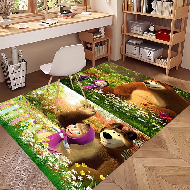 Masha and The Bear Print Rug, Washable Floor Carpet, For Entryway Dorm Laundry Room Office Study, Home Decor Birthday Christmas Gift