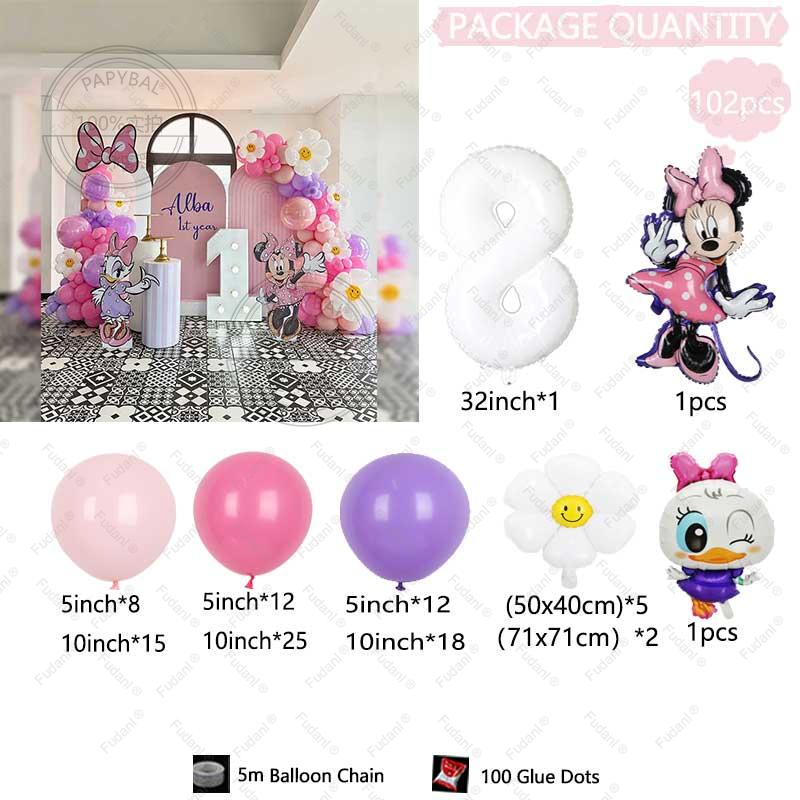 

Набор гирлянды из воздушных шаров в мультяшной тематике Минни Маус, 102 шт., фольгированные шары Дейзи, украшение для вечеринки по случаю дня рождения девочки, принадлежности для детского праздника 32inch