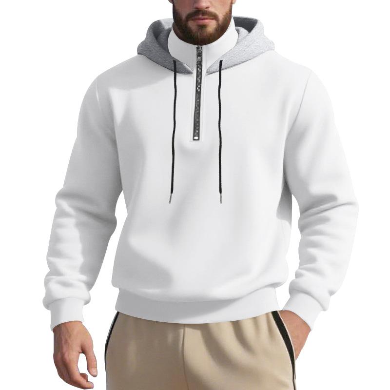 Amerikanischer Stil Schweres Samt-Kapuzensweatshirt für Herren Locker Stehkragen Pullover Reißverschluss Langarm-Oberteil