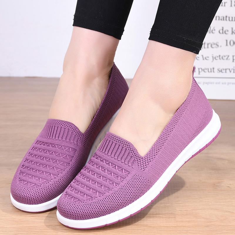 Middle-Aged and Elderly Women's Mesh Soft-Soled Work Shoes, Comfortable Slip-On Shallow Shoes, Non-Slip Casual Shoes, Mother's Shoes