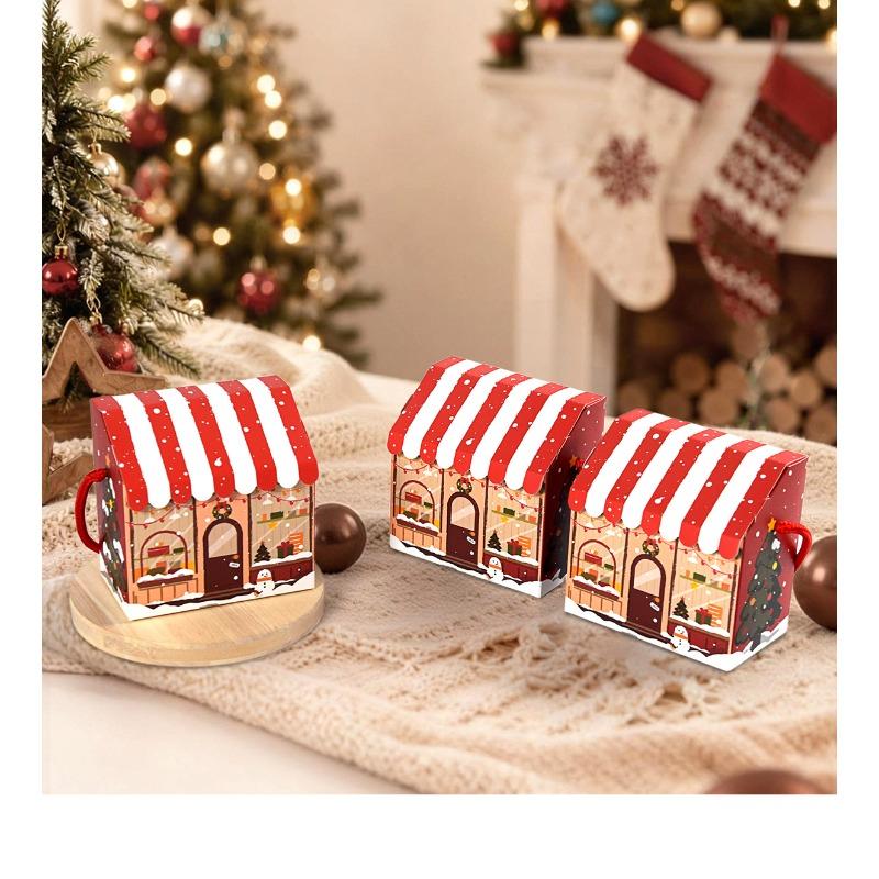 Christmas Little House Gift Box Ping An Fruit Red Packaging Box Creative Cartoon House Candy Gift Box 10pcs/bag