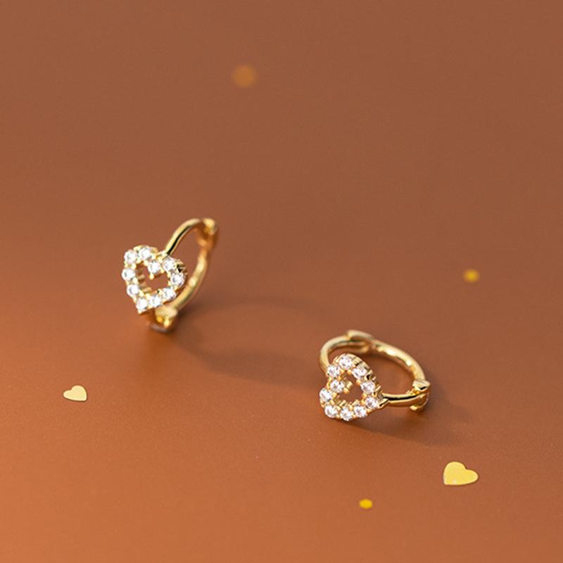 Real 925 Silver Minimalist Love Heart CZ Crystal Hoop Earrings For Women Girl Small Micro Zircon Ear Buckle Jewelry