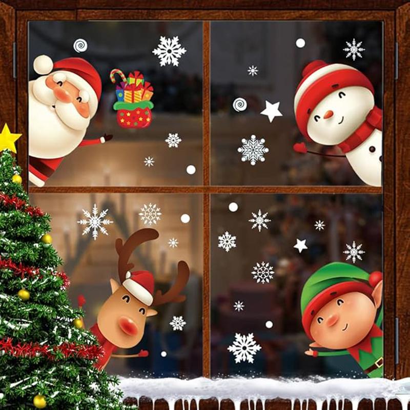 DIY Christmas Window Clings Stickers Xmas Decals Decorations Indoor Holiday Snowflake Santa Claus Reindeer Decals for Party