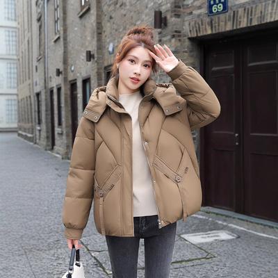 Veste d'hiver chaude épaisse coupe-vent à capuche courte pour femme avec manches raglan