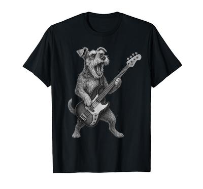 Schnauzer Playing Bass Guitar Rock Music Dog Lover T-shirt
