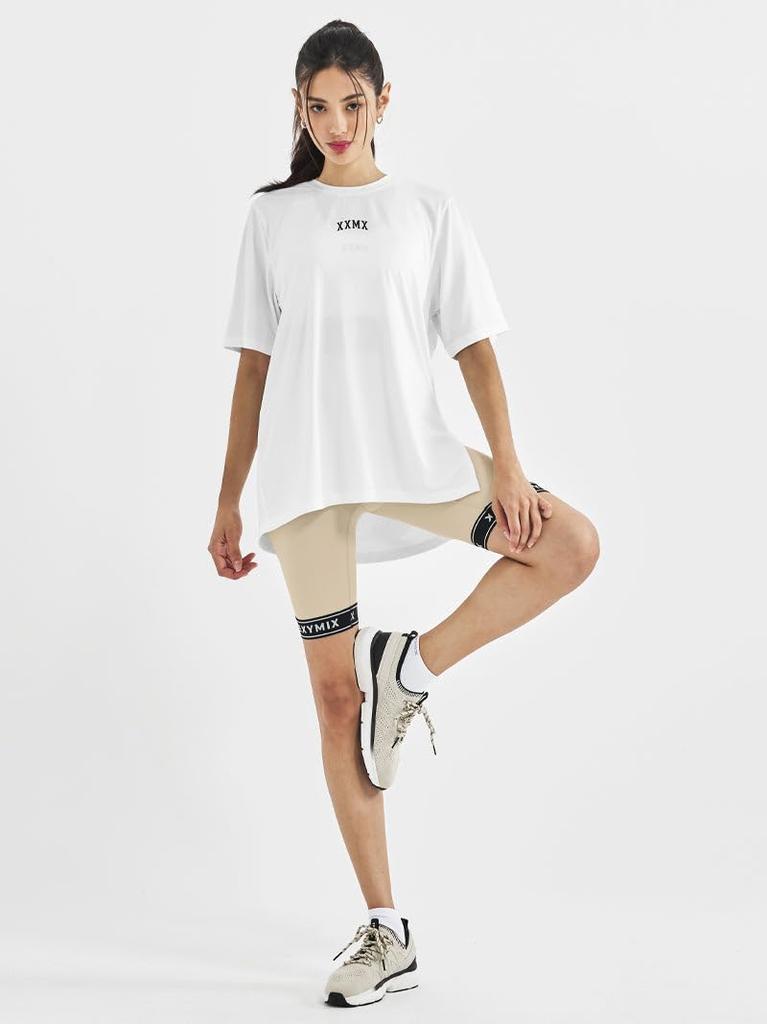 XEXYMIX Short Sleeve Yoga with Loose Size Ivory Women's T-Shirt (XWFST05H2) Slits, Fit, M,