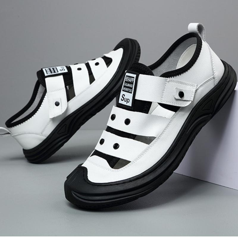 Módní letní pánské kožené ležérní boty prodyšné pánské tenisky venkovní platformové boty lehké pánské mokasíny sandály