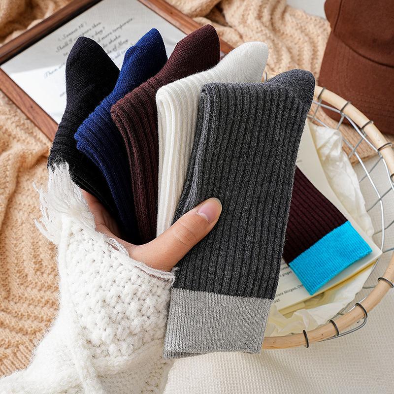 Retro Contrasting Socks Pure Cotton Tube Socks Season Dongdaemun Internet Celebrity Double Needle Boneless Pile Socks