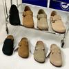 Boken 2024 Autumn Women's Genuine Leather Cork Mule Slippers: Closed-Toe Cow Suede, Flat Bottom, Outdoor Wear.