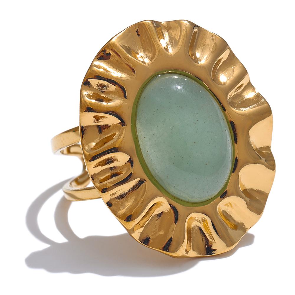 

Yhpup Green Natural Stone Fashion Open Ring Adjustable Stainless Steel Golden Geometric Daily Statement Jewelry Accessories Gift resizable