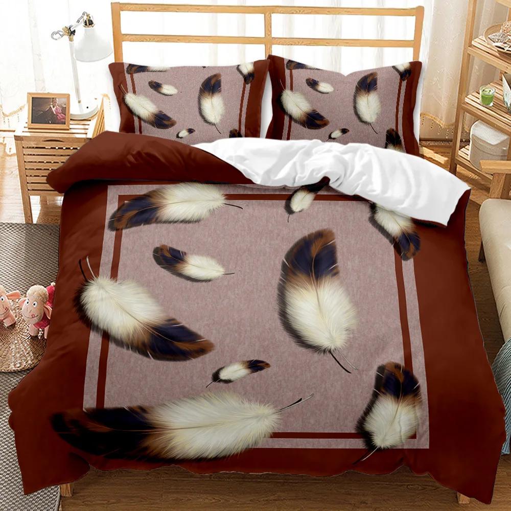 Feather Duvet Cover Set Green Dreamy Watercolor Elements Plumage Romantic Design Double Queen King Size Polyester Qulit Cover