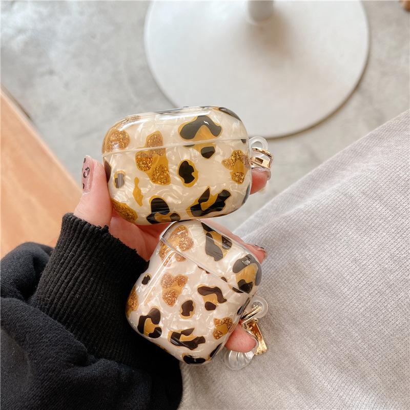 Leopard Print Shell Pattern for AirPods Pro Apple 2/3 Generation Bluetooth Wireless Headset Cover Pearl Shell Pendant