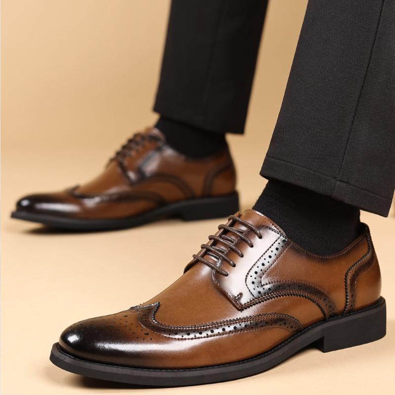 Spitze Vintage Gradient Leder Flügelspitze Brogue Oxford Anzugschuhe Schnürung Formell Business Bräutigam Hochzeit Büro Arbeitsschuhe