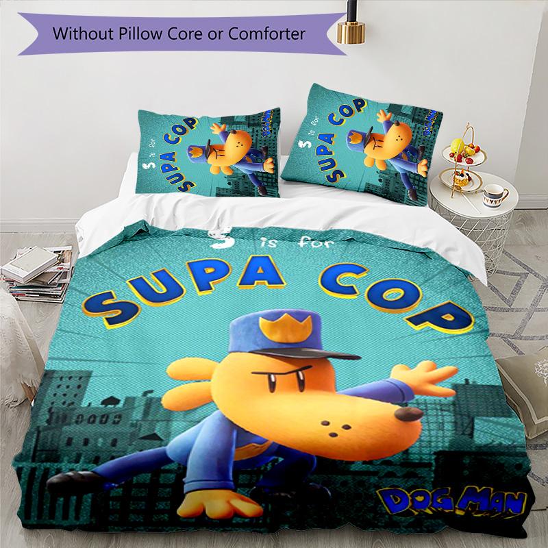 Dog Man 3pcs Bedding Set Duvet Cover Closure Includes 1 Duvet Cover & 2 Pillowcases for All Seasons Bedroom Home Dorm Decor