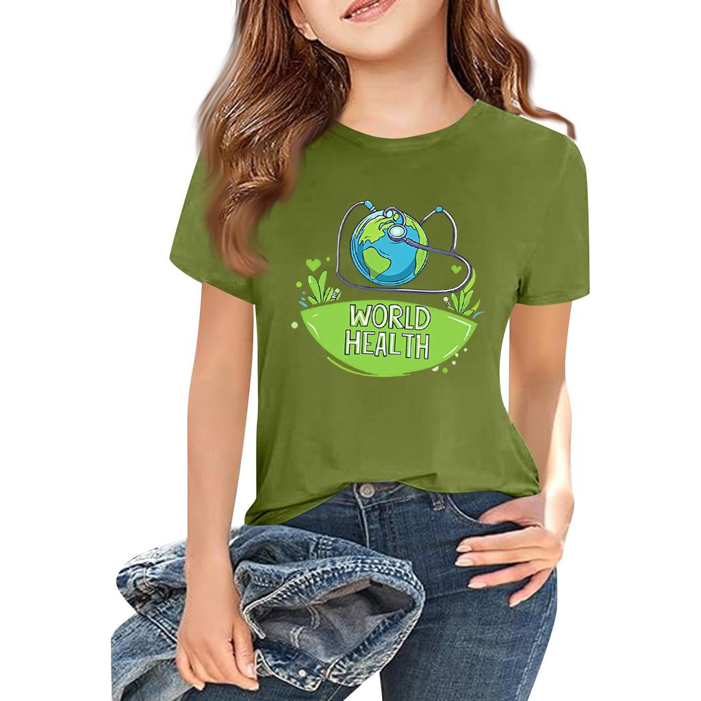 Children's Fashion Casual Short Sleeve Printed Round Neck Short Sleeve T-Shirt Top
